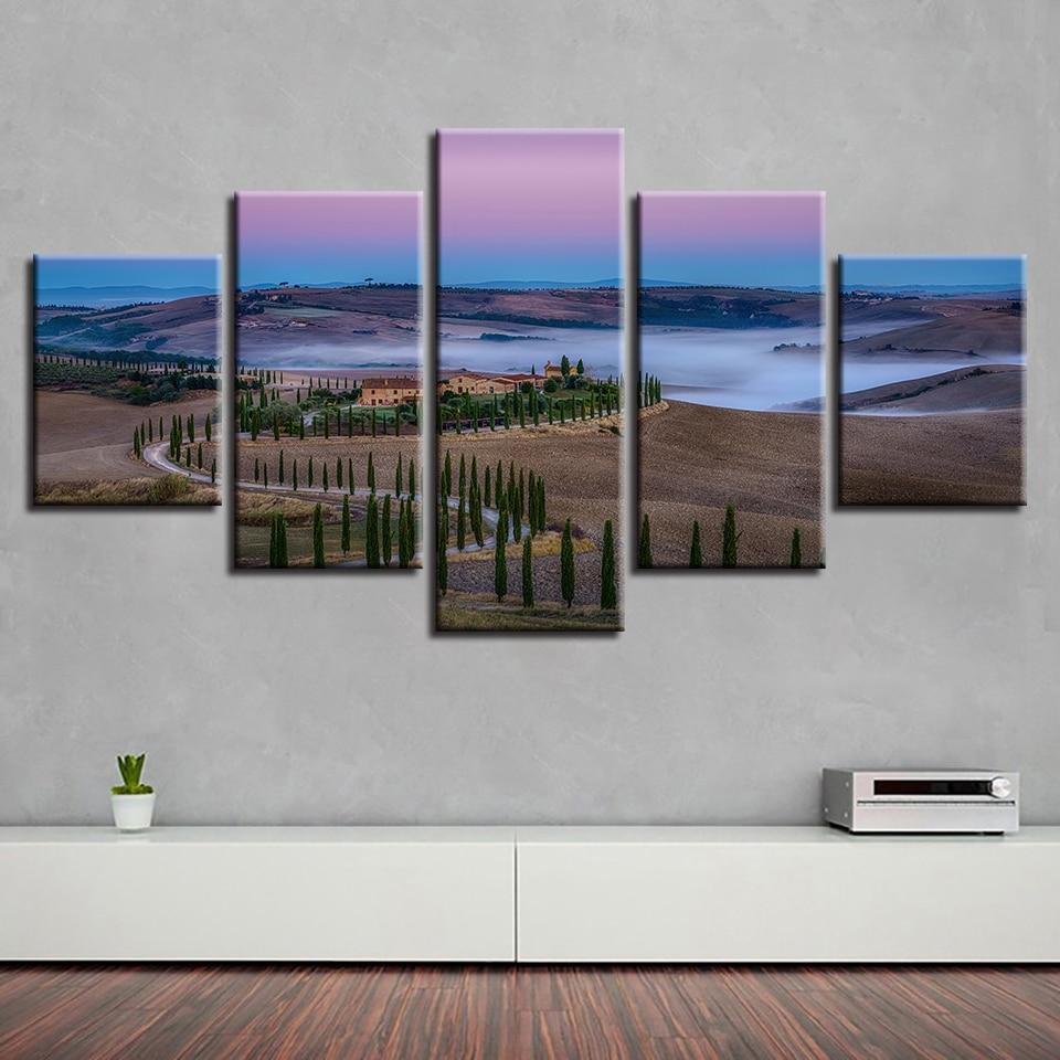 Mountain Tree House - Nature 5 Panel Canvas Art Wall Decor Mountain Tree House - Nature 5 Panel Canvas Art Wall Decor