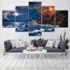 Mountain Volcano Ocean - Nature 5 Panel Canvas Art Wall Decor