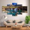 Mountain Waterfall 01 - Nature 5 Panel Canvas Art Wall Decor