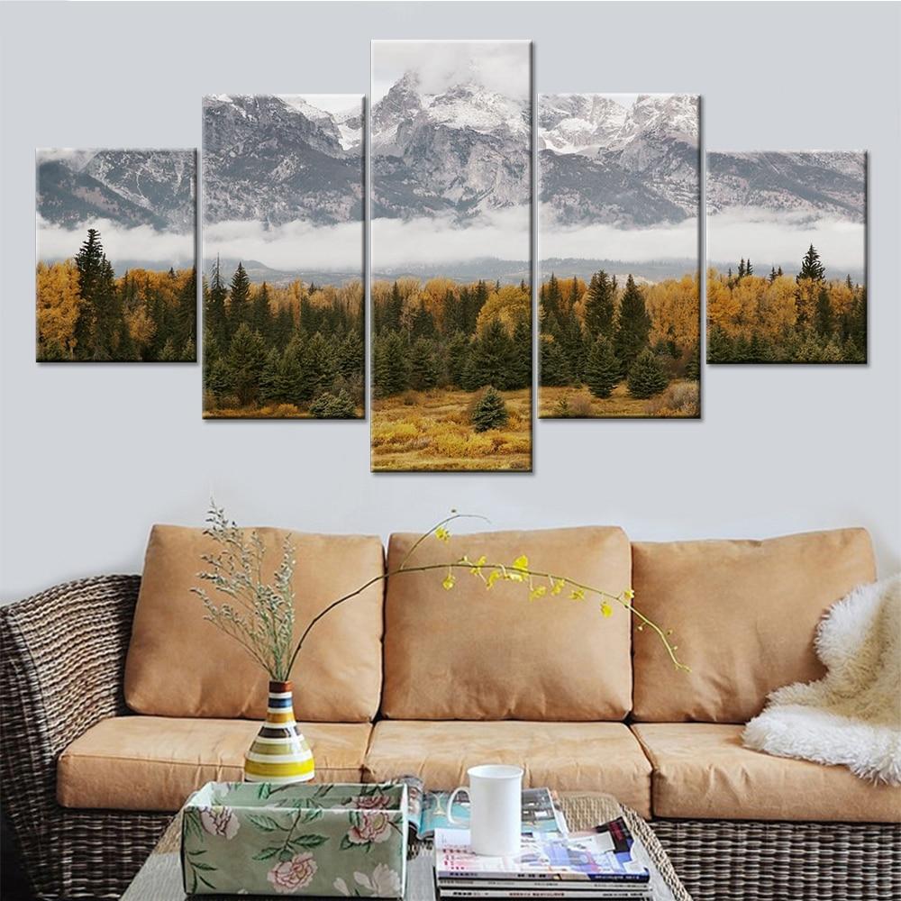 Mountains And Forests - Nature 5 Panel Canvas Art Wall Decor Mountains And Forests - Nature 5 Panel Canvas Art Wall Decor