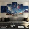 Mountains And Space - Space 5 Panel Canvas Art Wall Decor