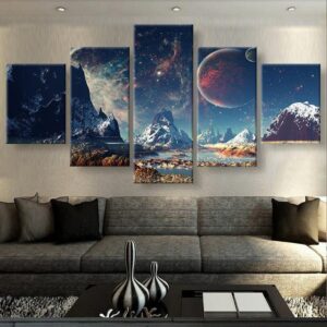 Mountains And Space - Space 5 Panel Canvas Art Wall Decor