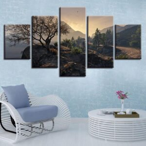 Mountains And Trees - Nature 5 Panel Canvas Art Wall Decor