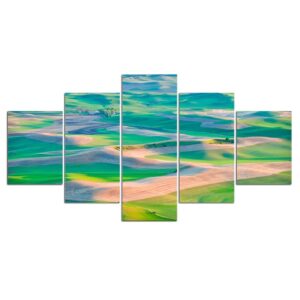 Mountains Green 01 - Nature 5 Panel Canvas Art Wall Decor