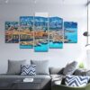 Mountains Ship - Nature 5 Panel Canvas Art Wall Decor
