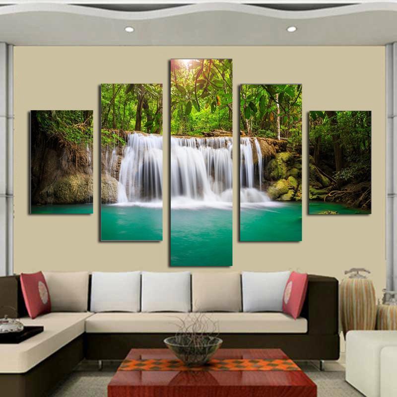 Moving Waterfall - Nature 5 Panel Canvas Art Wall Decor Moving Waterfall - Nature 5 Panel Canvas Art Wall Decor