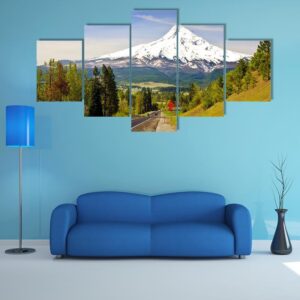 Mt Hood From A Road At Hood River 1 - Nature 5 Panel Canvas Art Wall Decor