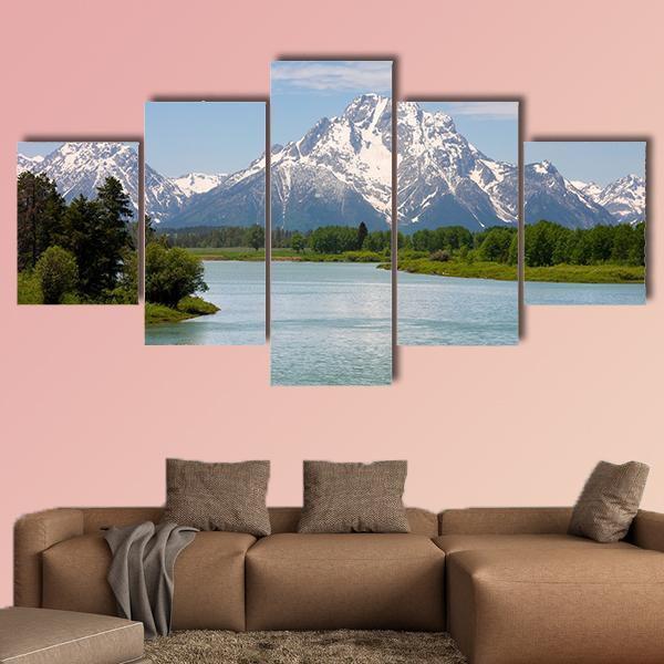 Mt. Moran At Oxbow Bend - Nature 5 Panel Canvas Art Wall Decor Mt. Moran At Oxbow Bend - Nature 5 Panel Canvas Art Wall Decor