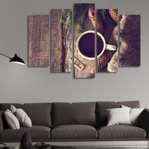 Mug Of Brown Coffee - Kitchen 5 Panel Canvas Art Wall Decor