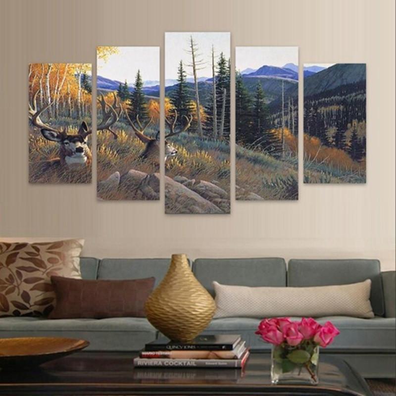 Mule Deer Bucks Bedded On A Hillside - Animal 5 Panel Canvas Art Wall Decor Mule Deer Bucks Bedded On A Hillside - Animal 5 Panel Canvas Art Wall Decor