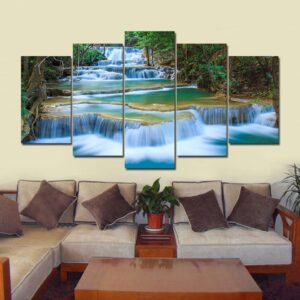 Multi-layered waterfall - Nature 5 Panel Canvas Art Wall Decor