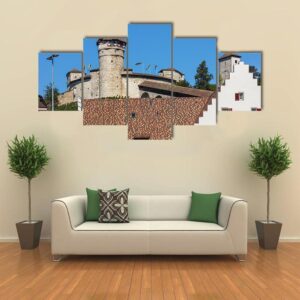 Munot Fortress Above Buildings In Schaffhausen City - Nature 5 Panel Canvas Art Wall Decor