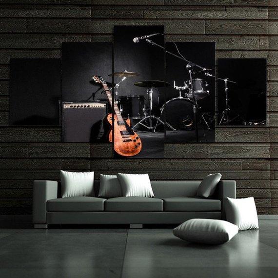 Music Guitar Drum Instruments Hd - Music 5 Panel Canvas Art Wall Decor Music Guitar Drum Instruments Hd - Music 5 Panel Canvas Art Wall Decor