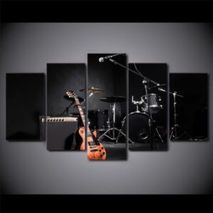 Music Guitar Drums Instrument - Music 5 Panel Canvas Art Wall Decor