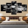 Music Instrument Black White Drums - Music 5 Panel Canvas Art Wall Decor