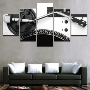 Music Microphone Black And White - Music 5 Panel Canvas Art Wall Decor