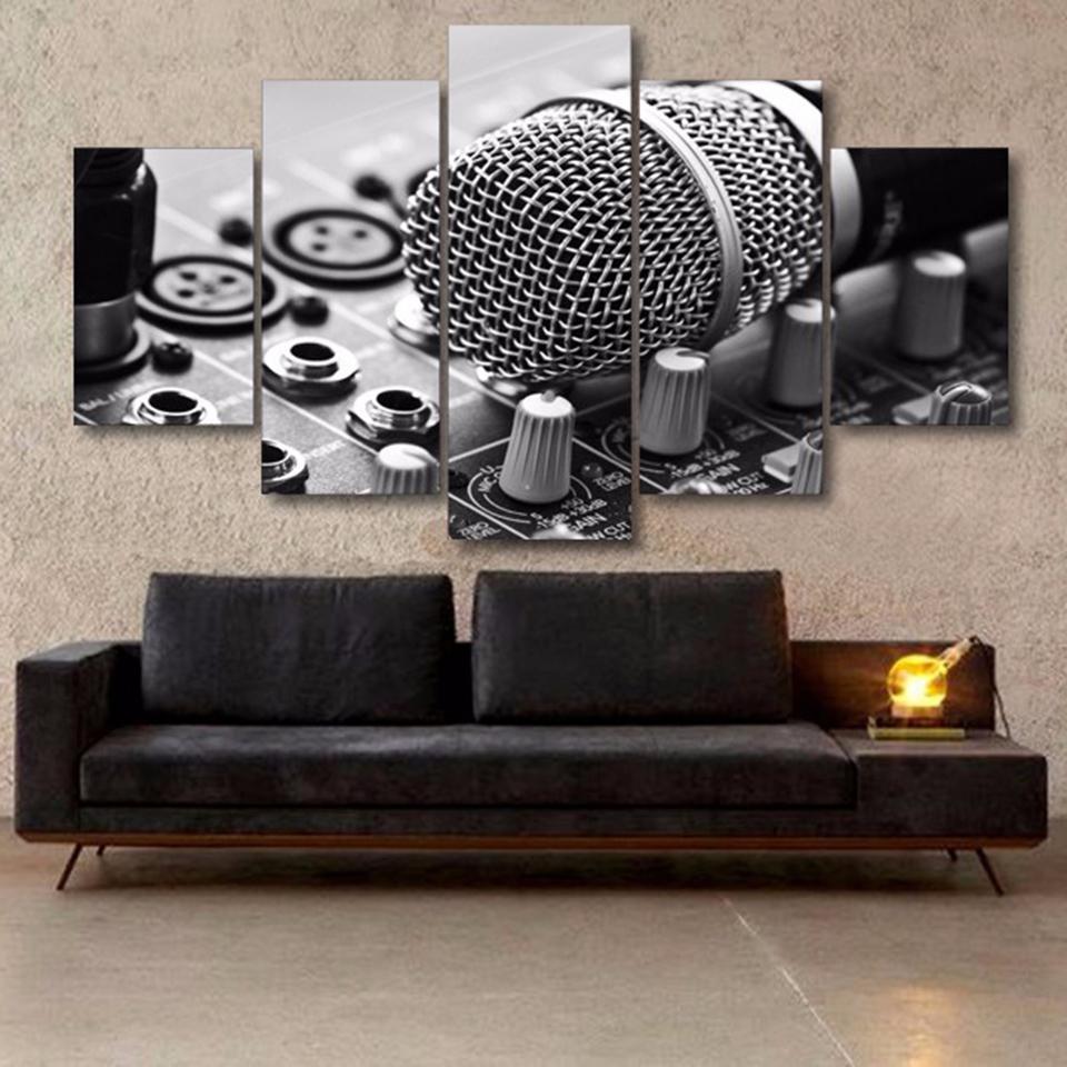 Music Microphone - Music 5 Panel Canvas Art Wall Decor Music Microphone - Music 5 Panel Canvas Art Wall Decor
