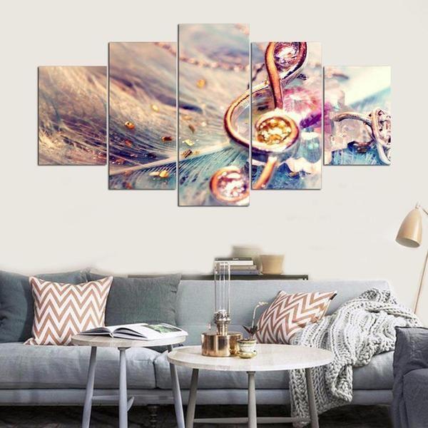 Music Note On A Feather - Music 5 Panel Canvas Art Wall Decor Music Note On A Feather - Music 5 Panel Canvas Art Wall Decor