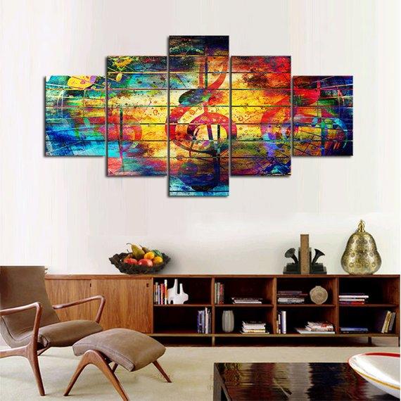 Music On Wood - Muisc 5 Panel Canvas Art Wall Decor Music On Wood - Muisc 5 Panel Canvas Art Wall Decor