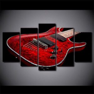 Music Red Electric Guitar - Music 5 Panel Canvas Art Wall Decor