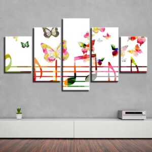 Music Symbol And Butterfly - Music 5 Panel Canvas Art Wall Decor
