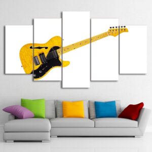 Music Yellow Guitar - Music 5 Panel Canvas Art Wall Decor