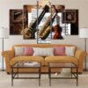 Musical Instruments Guitar Saxophone Violin Music Score - Music 5 Panel Canvas Art Wall Decor