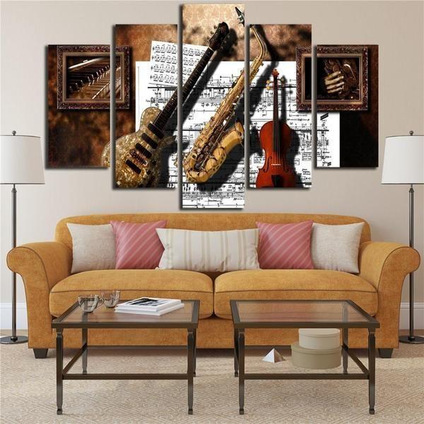 Musical Instruments Guitar Saxophone Violin Music Score - Music 5 Panel Canvas Art Wall Decor Musical Instruments Guitar Saxophone Violin Music Score - Music 5 Panel Canvas Art Wall Decor