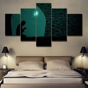 Muslim Praying At Night Under The Moon Islam - Religion 5 Panel Canvas Art Wall Decor