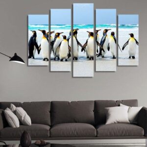 Muster Of King Penguins 02 - Animal 5 Panel Canvas Art Wall Decor