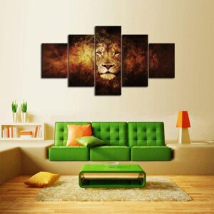 Mystic King Lion - Animal 5 Panel Canvas Art Wall Decor