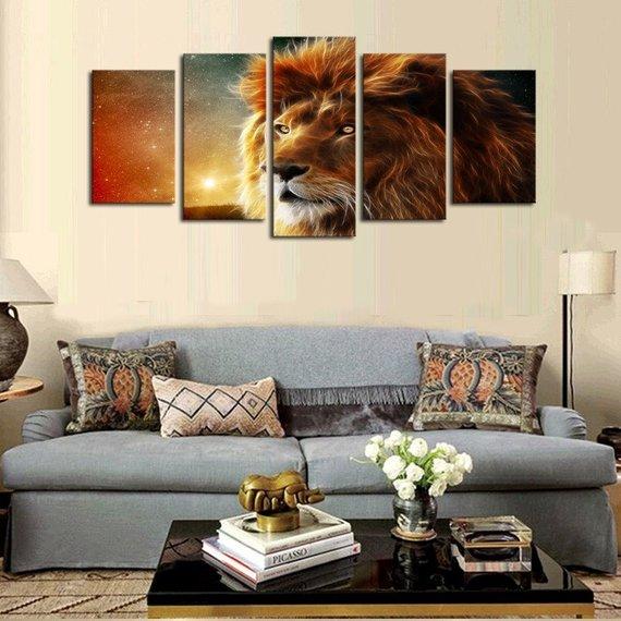 Mystic Lion 03 - Animal 5 Panel Canvas Art Wall Decor Mystic Lion 03 - Animal 5 Panel Canvas Art Wall Decor