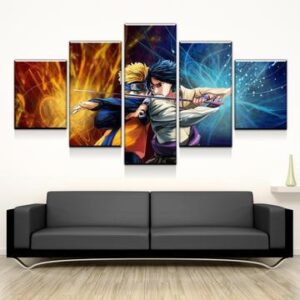 Naruto And Sasuke Uchiha - Anime 5 Panel Canvas Art Wall Decor