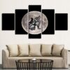 Native American Wolf Totem Full Moon - Space 5 Panel Canvas Art Wall Decor