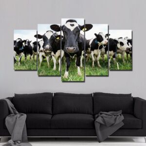 Natural Milk Cow Group - Animal 5 Panel Canvas Art Wall Decor