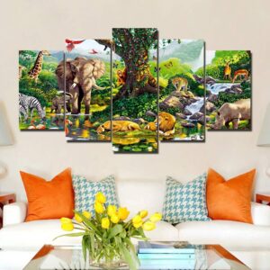 Nature Animals Park - Animal 5 Panel Canvas Art Wall Decor
