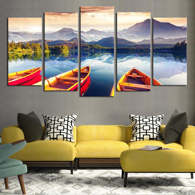 Nature Landscape River Mountains - Nature 5 Panel Canvas Art Wall Decor Nature Landscape River Mountains - Nature 5 Panel Canvas Art Wall Decor