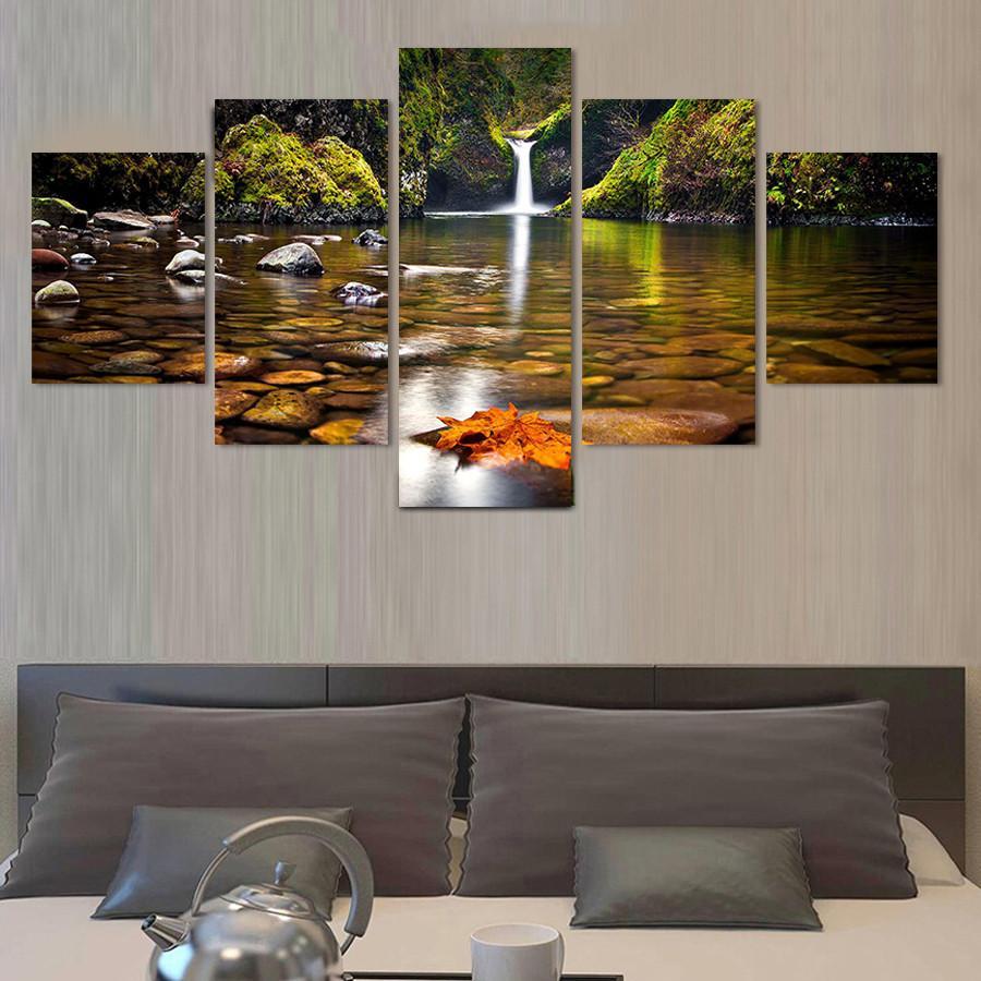 Nature Waterfall In Autumn - Nature 5 Panel Canvas Art Wall Decor Nature Waterfall In Autumn - Nature 5 Panel Canvas Art Wall Decor