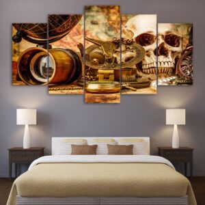 Nautical Adventure Tool And Skull - Abstract 5 Panel Canvas Art Wall Decor