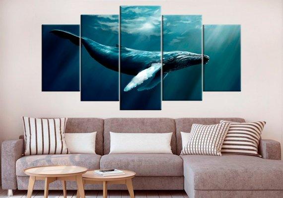 Nautical Whale Large - Animal 5 Panel Canvas Art Wall Decor Nautical Whale Large - Animal 5 Panel Canvas Art Wall Decor