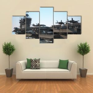 Navy Aircraft Carrier Angled View - Automative 5 Panel Canvas Art Wall Decor