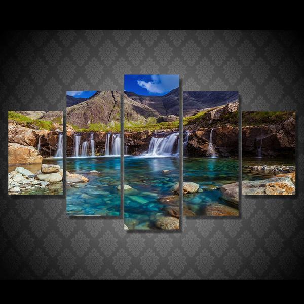 Nebo Gory Potoki Kamni Ozero Waterfall Mountains 01 - Nature 5 Panel Canvas Art Wall Decor Nebo Gory Potoki Kamni Ozero Waterfall Mountains 01 - Nature 5 Panel Canvas Art Wall Decor