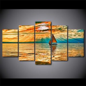 Nebo Oblaka Luchi Ozero - Ocean 5 Panel Canvas Art Wall Decor