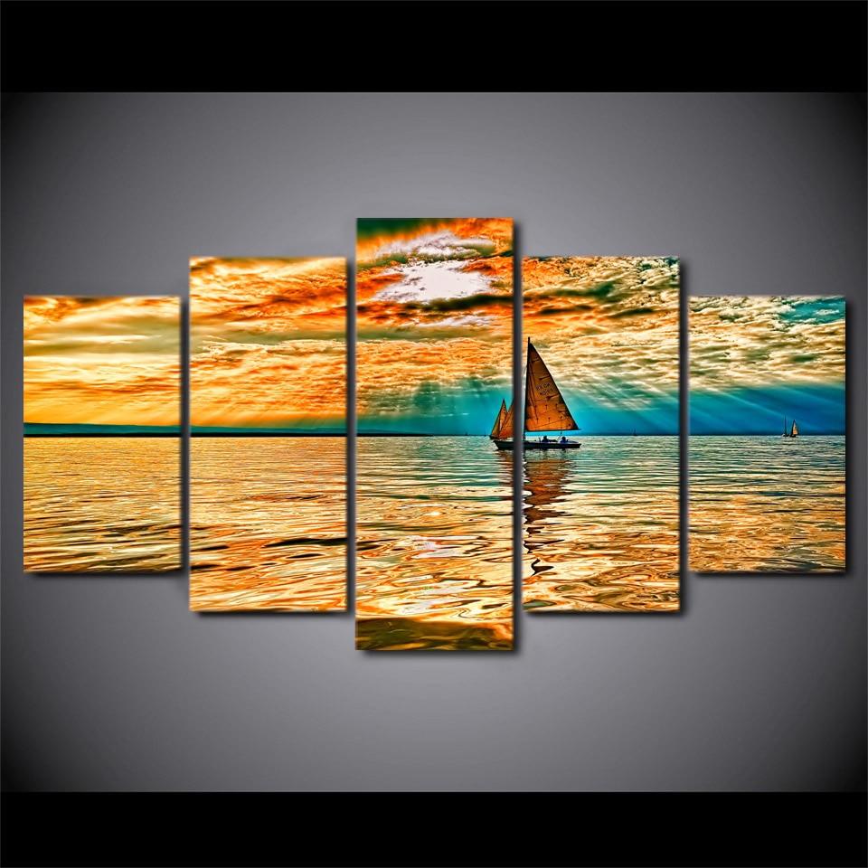 Nebo Oblaka Luchi Ozero - Ocean 5 Panel Canvas Art Wall Decor Nebo Oblaka Luchi Ozero - Ocean 5 Panel Canvas Art Wall Decor