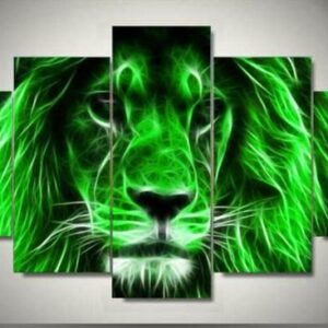 Neon Lion - Abstract Animal 5 Panel Canvas Art Wall Decor