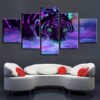Neon Purple Tiger - Animal 5 Panel Canvas Art Wall Decor
