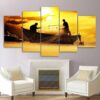 Net Fishing Dusk Sunset - Fishing 5 Panel Canvas Art Wall Decor