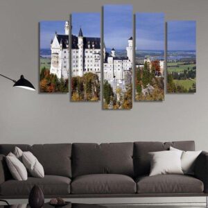 Neuschwanstein Castle 01 - Nature 5 Panel Canvas Art Wall Decor