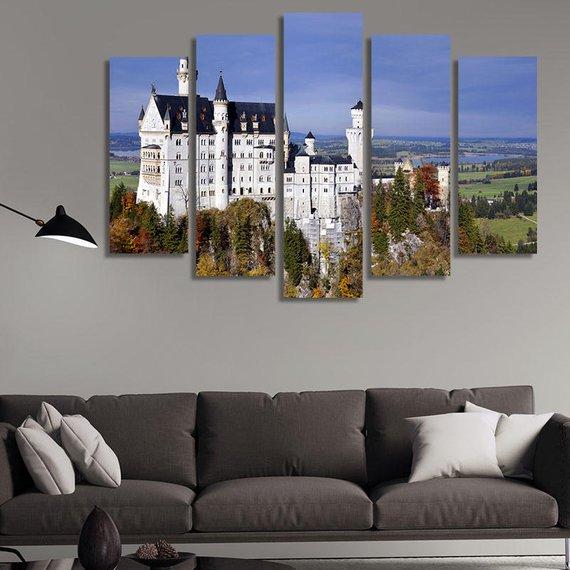 Neuschwanstein Castle 01 - Nature 5 Panel Canvas Art Wall Decor Neuschwanstein Castle 01 - Nature 5 Panel Canvas Art Wall Decor