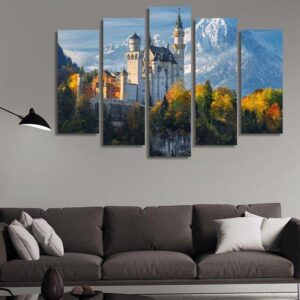 Neuschwanstein Castle In Germany 01 - Nature 5 Panel Canvas Art Wall Decor